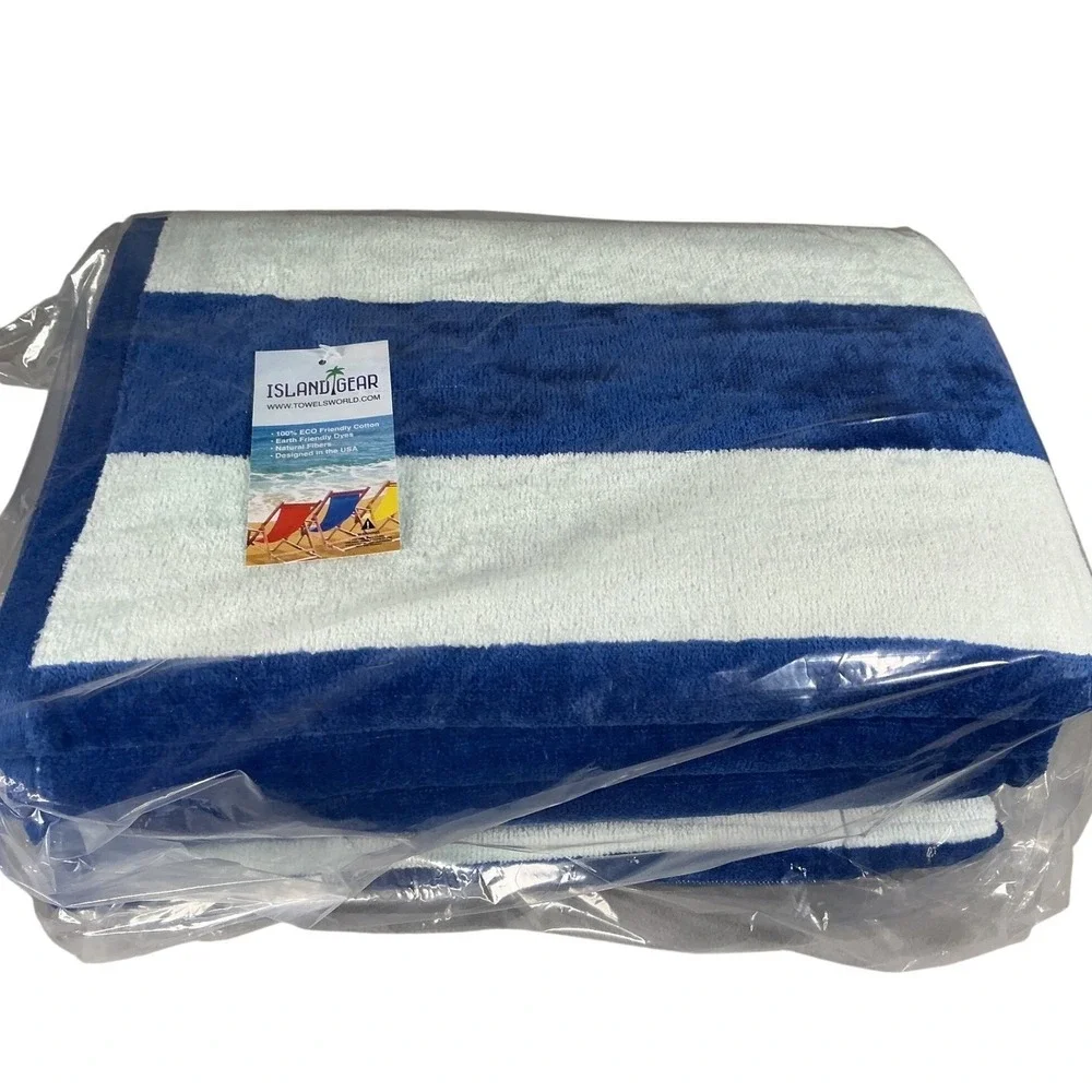 1‎ Island Gear Beach Towel 30x60 Blue White Stripe 100% Cotton Eco Friendly New